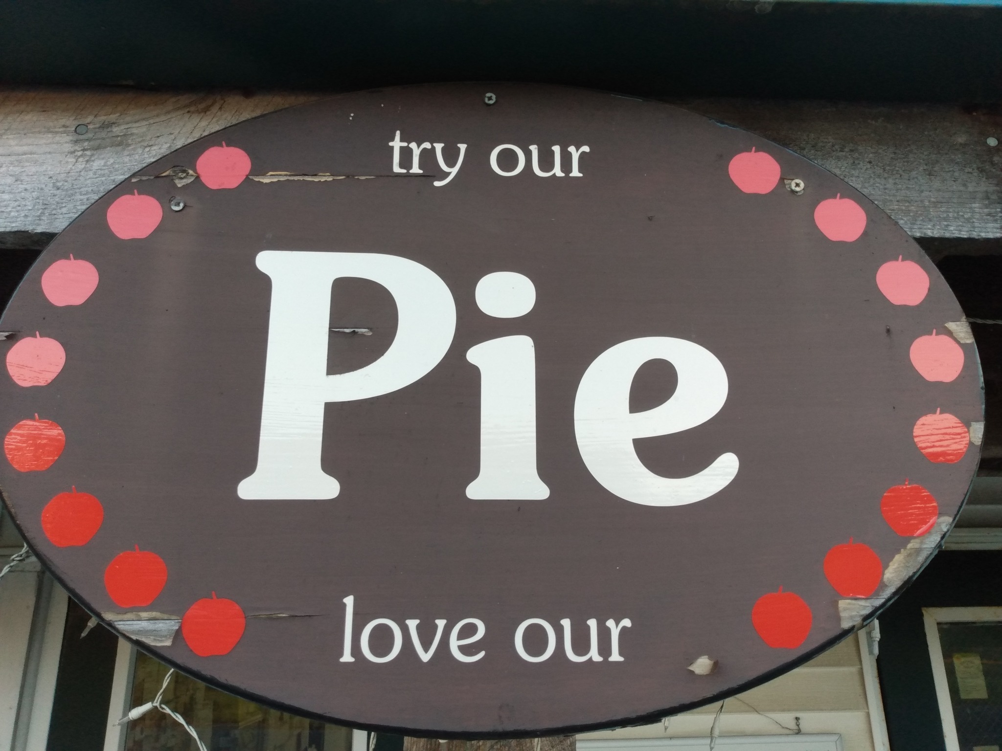 Try Our Pie sign at Bashista Orchards farm stand.